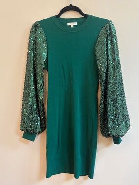 Flying Tomato Green Sequins Balloon Bishop Sleeve Fitted Bodycon Cocktail Dress